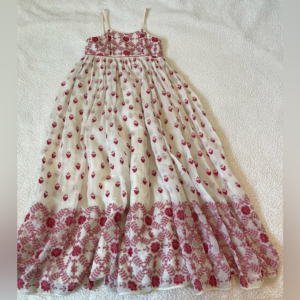 Anthropologie Payal Jain Pleated Maxi Sun Dress Embroidered Womens Medium Lined